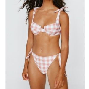 BNWT Recycled Gingham Print UnderWire Bikini Top & Tie Side Bikini Bottom,